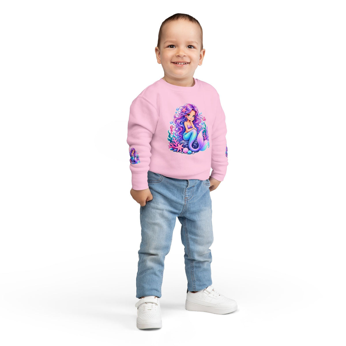 Mermaid Crewneck Sweatshirt for Toddler & Little Girls | Cute Ocean Sea Life Kids Fleece | Premium Cotton Pink Navy Birthday Gift Pullover Sweater
