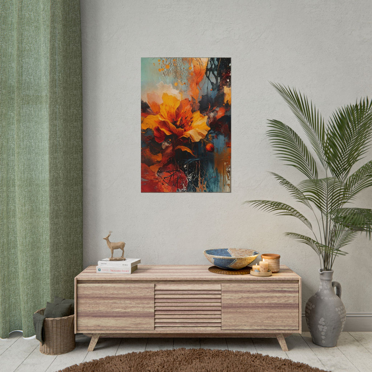 Abstract Flower Rolled Poster, Modern Floral Wall Art, Contemporary Botanical Painting Print, Bold Artistic Home Decor.