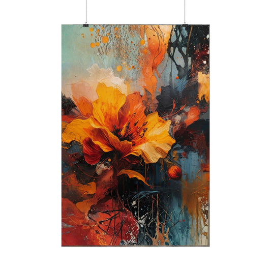 Abstract Flower Rolled Poster, Modern Floral Wall Art, Contemporary Botanical Painting Print, Bold Artistic Home Decor.