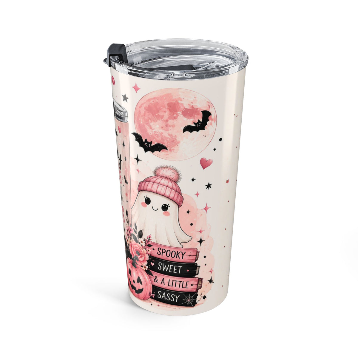 Hey Boo Halloween Tumbler Spooky Ghost Insulated Travel Mug Cute Witchy Autumn drinkware Fall Water Bottle Festive Collection