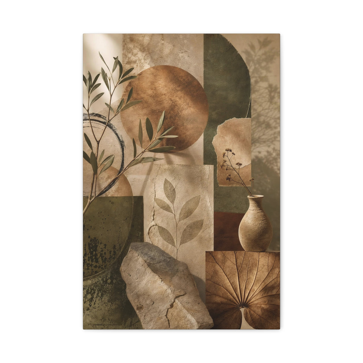 Japandi Earthy Abstract Canvas Wall Art - Neutral Terracotta Boho Print