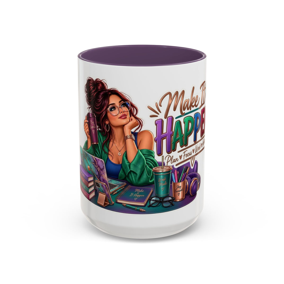 Make It Happen Motivational Ceramic Mug | Colorful Coffee Cup Drinkware