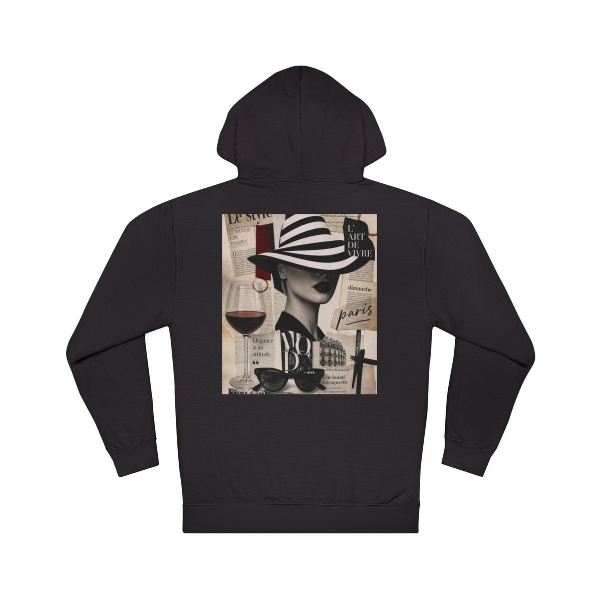 Paris Streetwear Hoodie Graphic Sweatshirt | Vintage Newspaper Collage Aesthetic Art Pullover | French Fashion Luxury Oversized Back Print Hooded Sweater