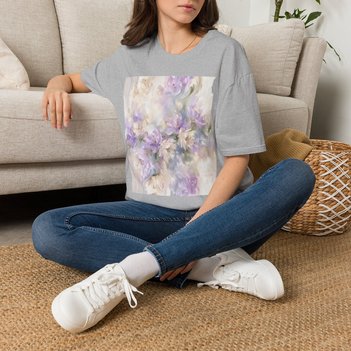 Abstract Floral Graphic T-Shirt, Modern Botanical Art Tee, Artistic Flower Print Shirt