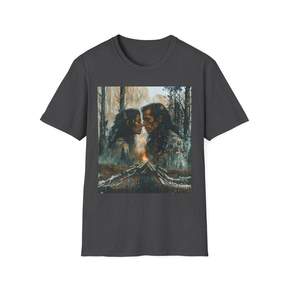 Native American Couple Love T-Shirt, Romantic Tribal Art Shirt, Indigenous Inspired Forest Graphic Tee
