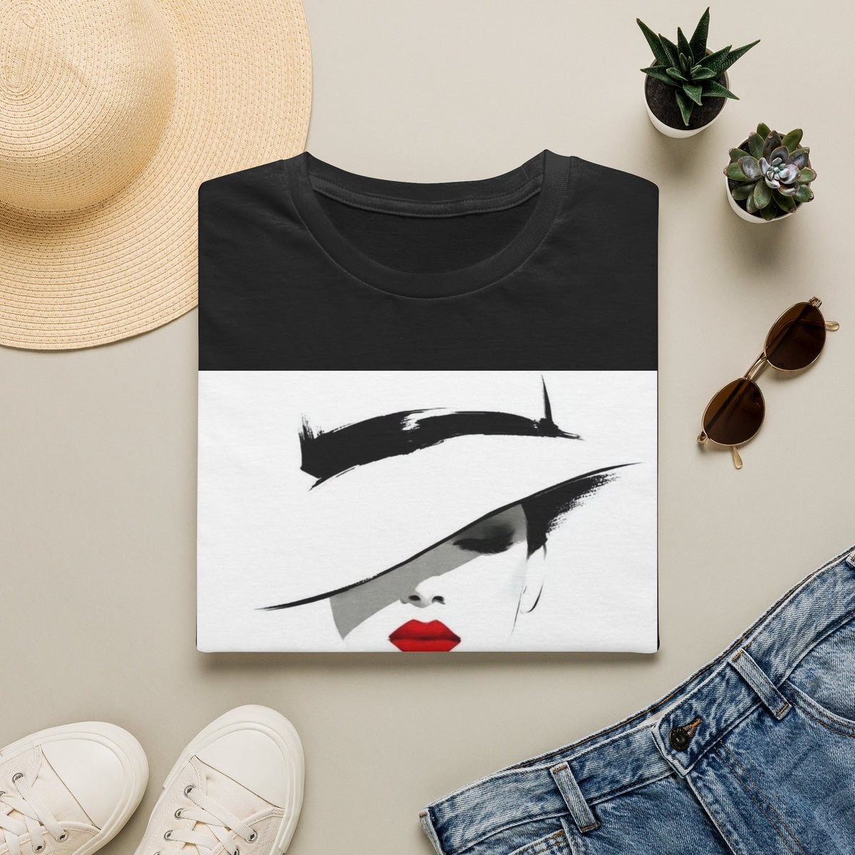 Abstract Woman in Hat Graphic T-Shirt – Modern Minimalist Art Tee