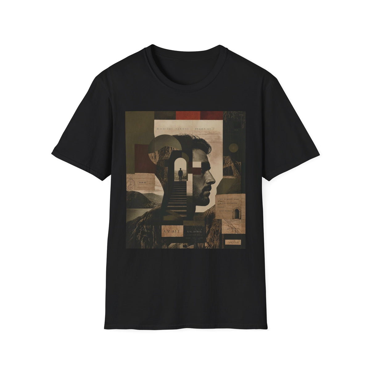 Mindscape Collage Graphic T-Shirt – Abstract Mountain & Portrait Art Tee