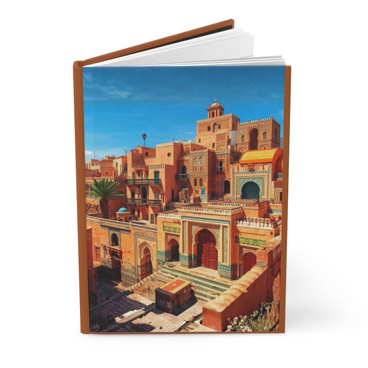 Vibrant Moroccan Architecture Hardcover Journal, Vivid Medina Street Notebook, Crisp High-Contrast Riad Building Travel Diary, Bright Cultural Landmark Art Sketchbook