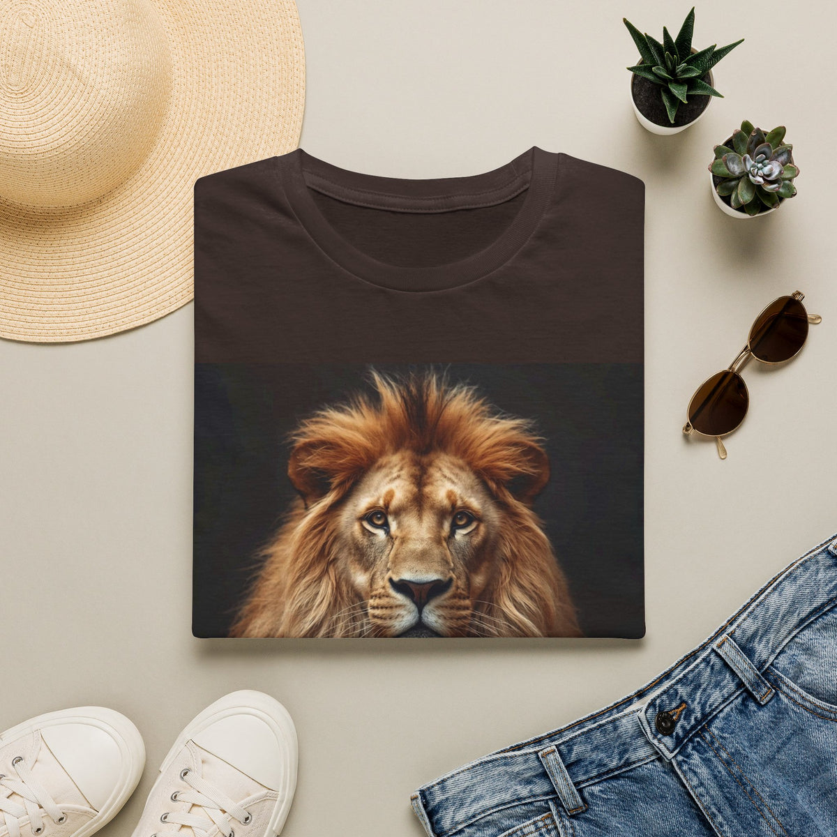 Men’s Lion Graphic T-Shirt, Realistic Lion Art Tee, Black Unisex Animal Print Shirt