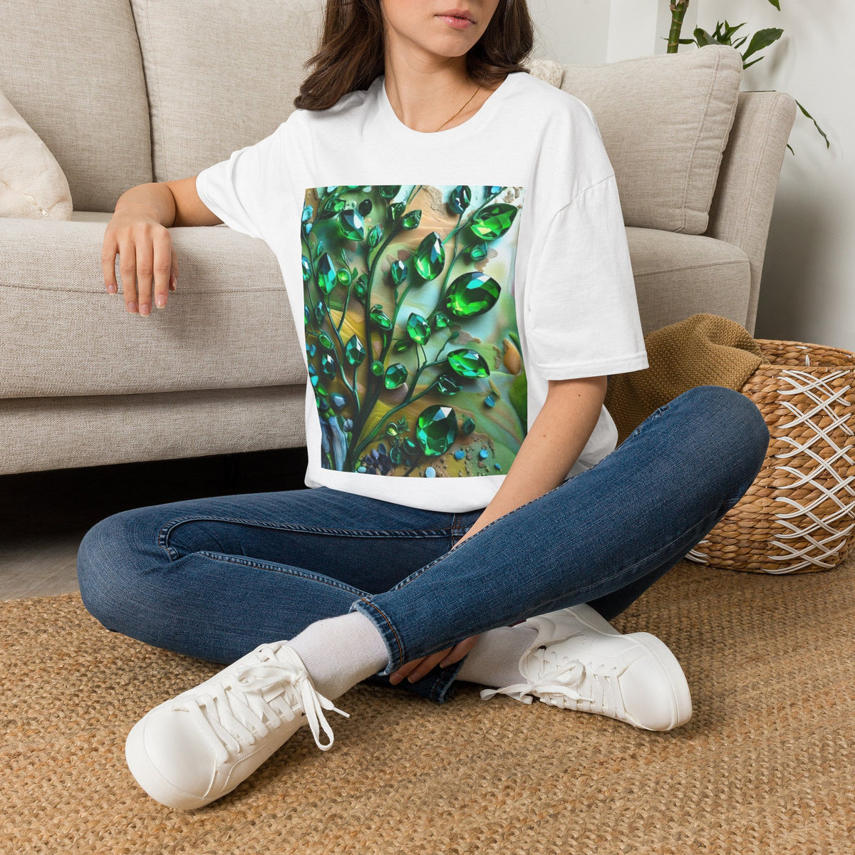 Green Emerald Gemstone Print T-Shirt | Unique Crystal Graphic Tee