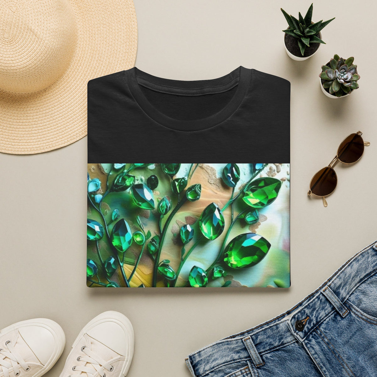 Green Emerald Gemstone Print T-Shirt | Unique Crystal Graphic Tee