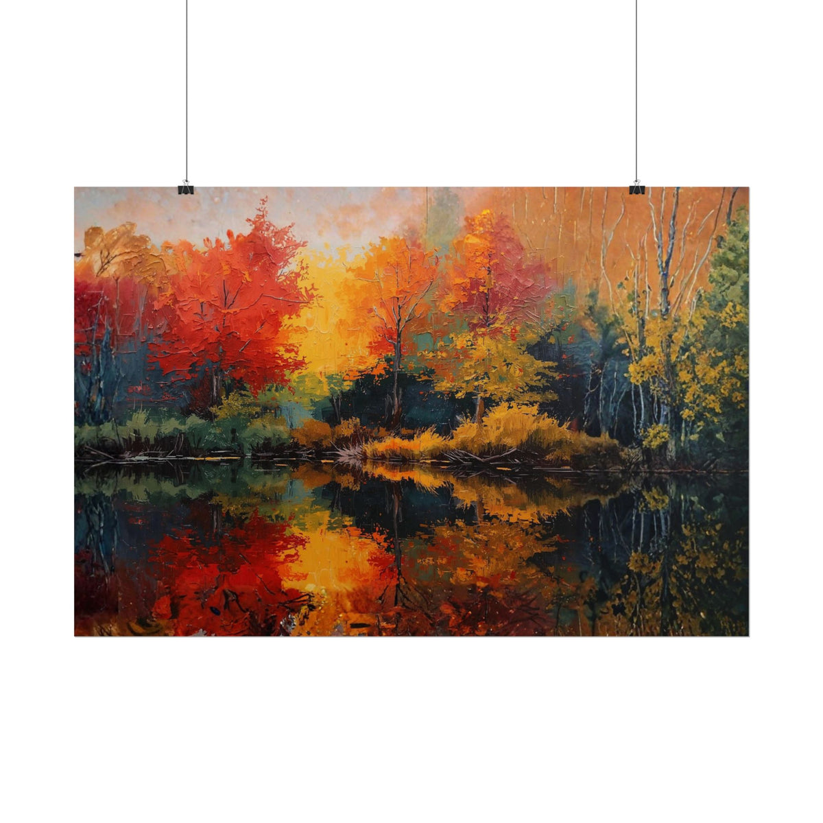 Autumn Reflection Rolled Poster – Colorful Fall Trees Lake Art Print