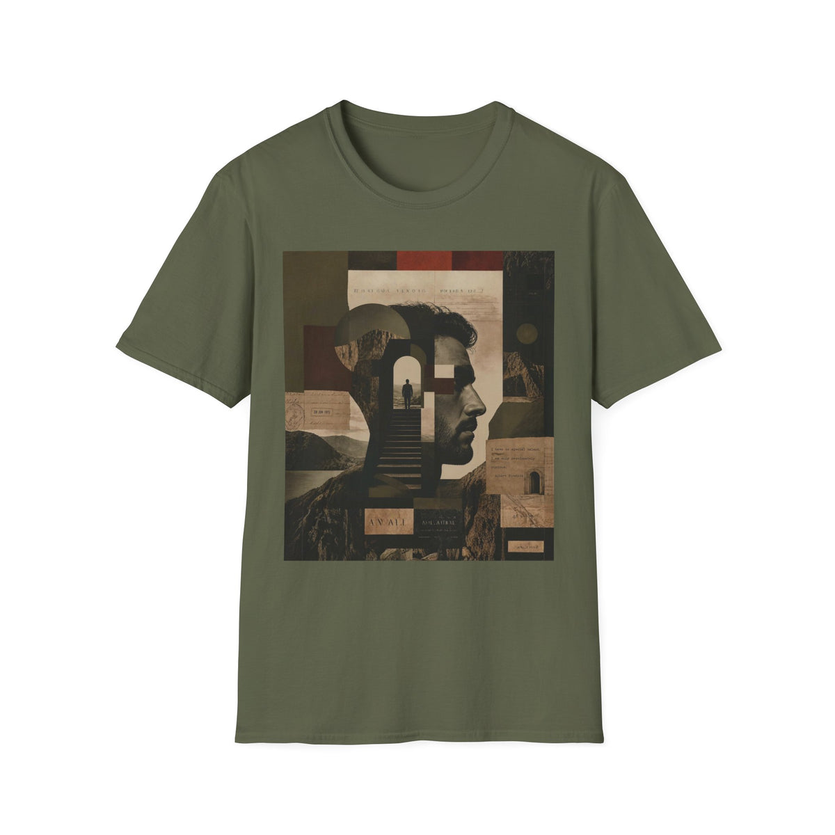 Mindscape Collage Graphic T-Shirt – Abstract Mountain & Portrait Art Tee