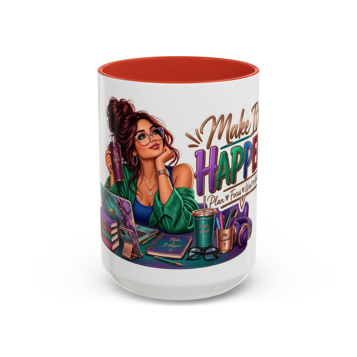 Make It Happen Motivational Ceramic Mug | Colorful Coffee Cup Drinkware