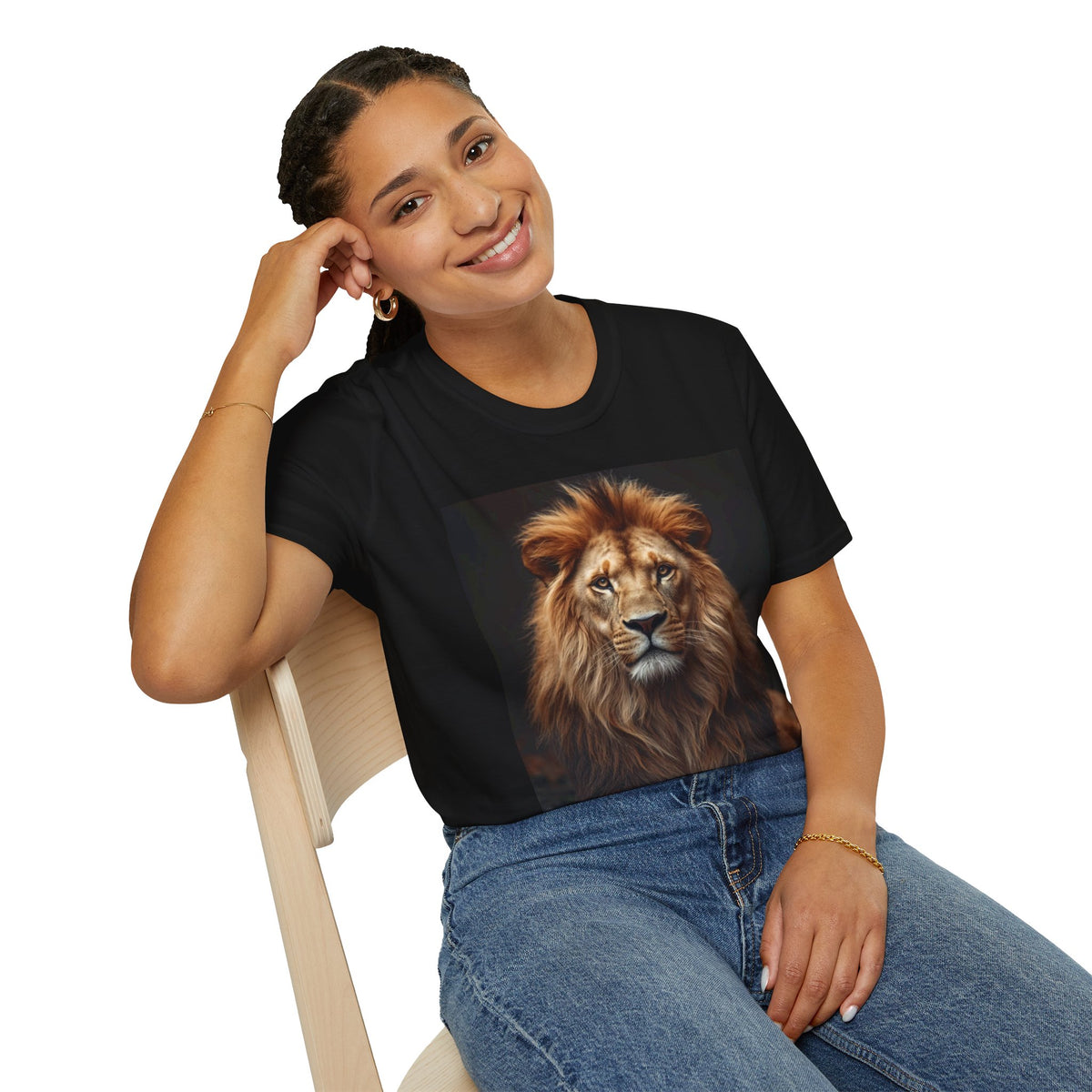 Men’s Lion Graphic T-Shirt, Realistic Lion Art Tee, Black Unisex Animal Print Shirt