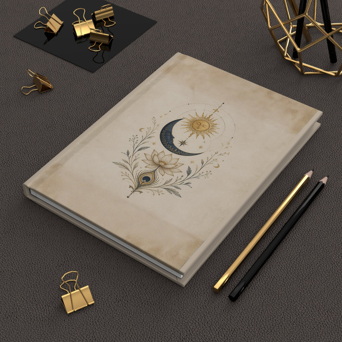 Mystical Sun and Moon Celestial Journal Bohemian Lotus Flower Witchy Notebook Vintage Astrology Diary Hardcover Journal
