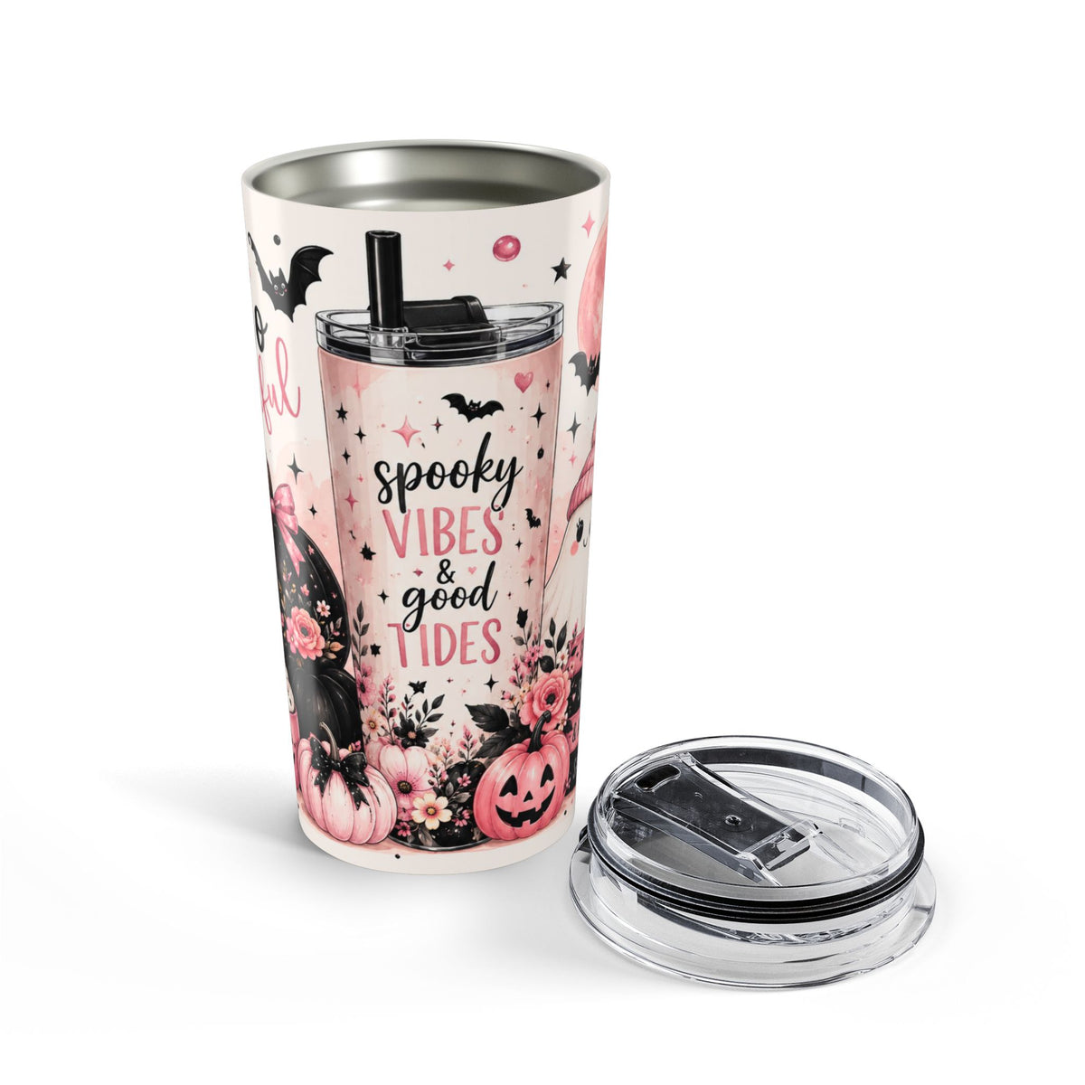 Hey Boo Halloween Tumbler Spooky Ghost Insulated Travel Mug Cute Witchy Autumn drinkware Fall Water Bottle Festive Collection