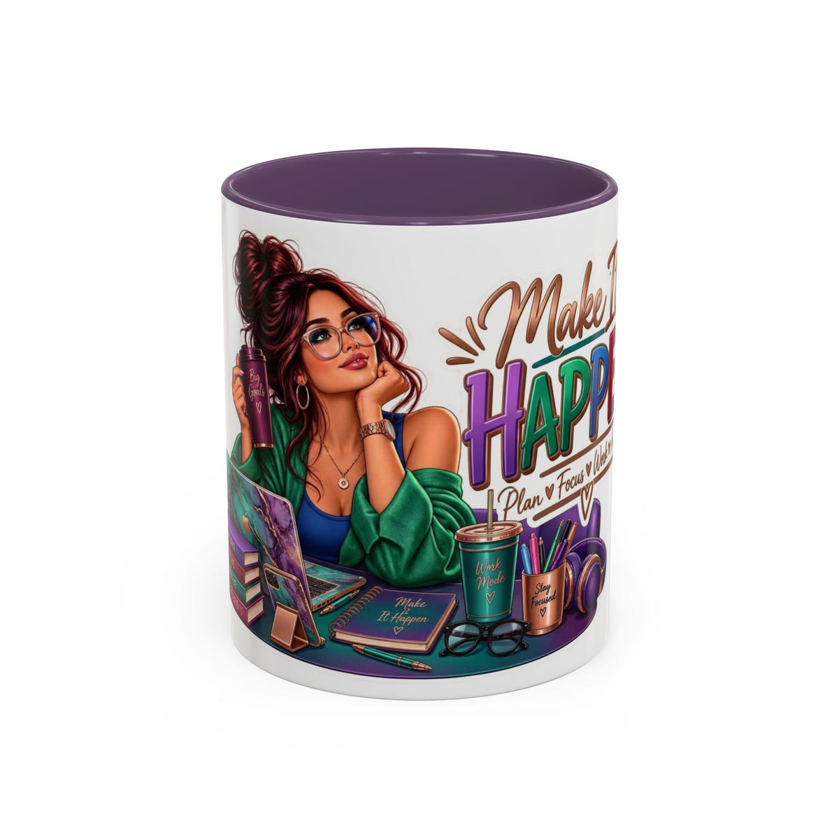 Make It Happen Motivational Ceramic Mug | Colorful Coffee Cup Drinkware