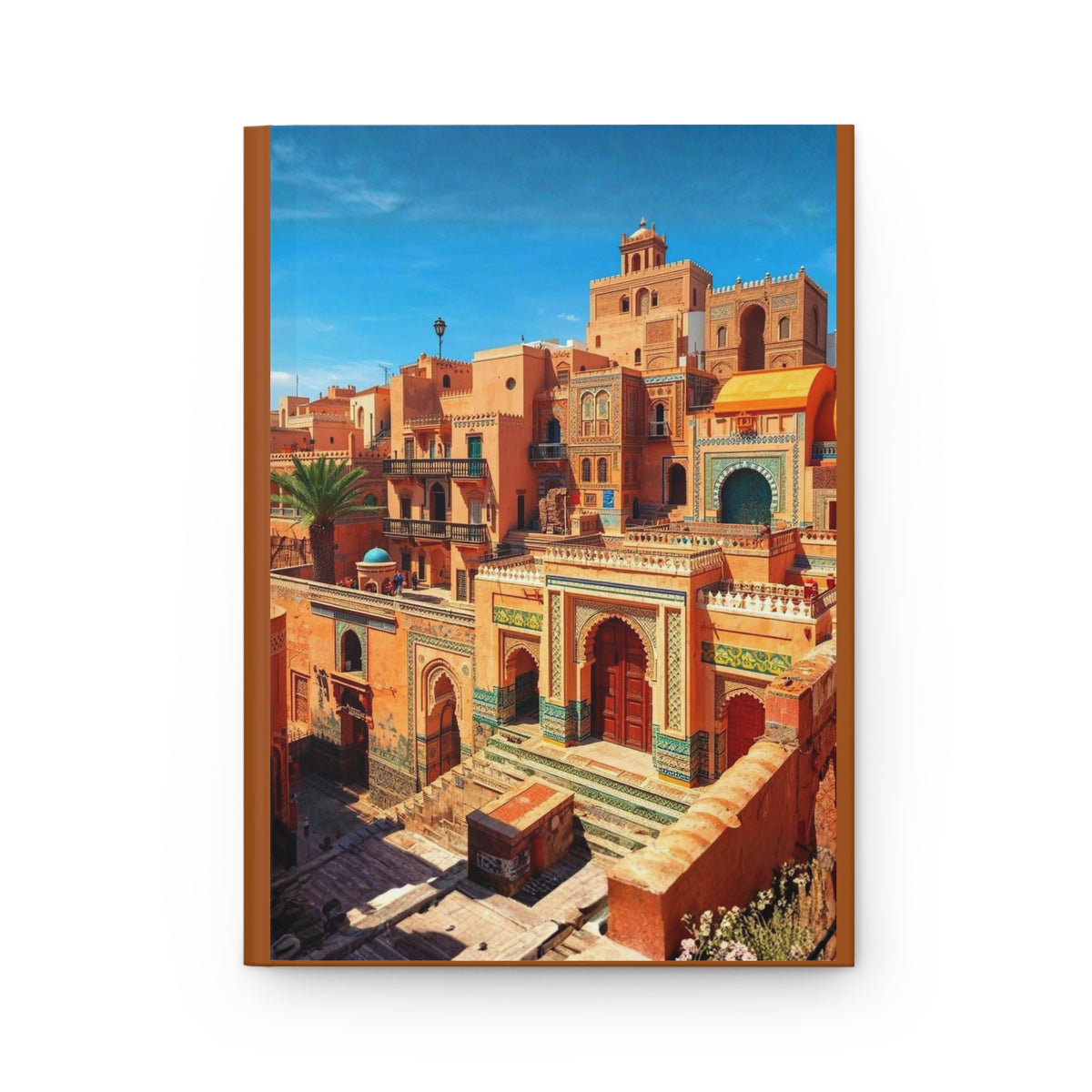 Vibrant Moroccan Architecture Hardcover Journal, Vivid Medina Street Notebook, Crisp High-Contrast Riad Building Travel Diary, Bright Cultural Landmark Art Sketchbook