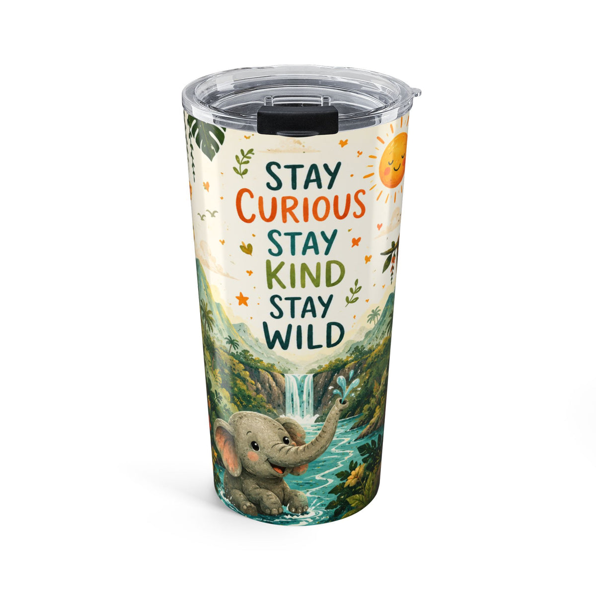 Tumbler Kids Jungle Animals Water Bottle Design Stay Curious Stay Kind Stay Wild drinkware