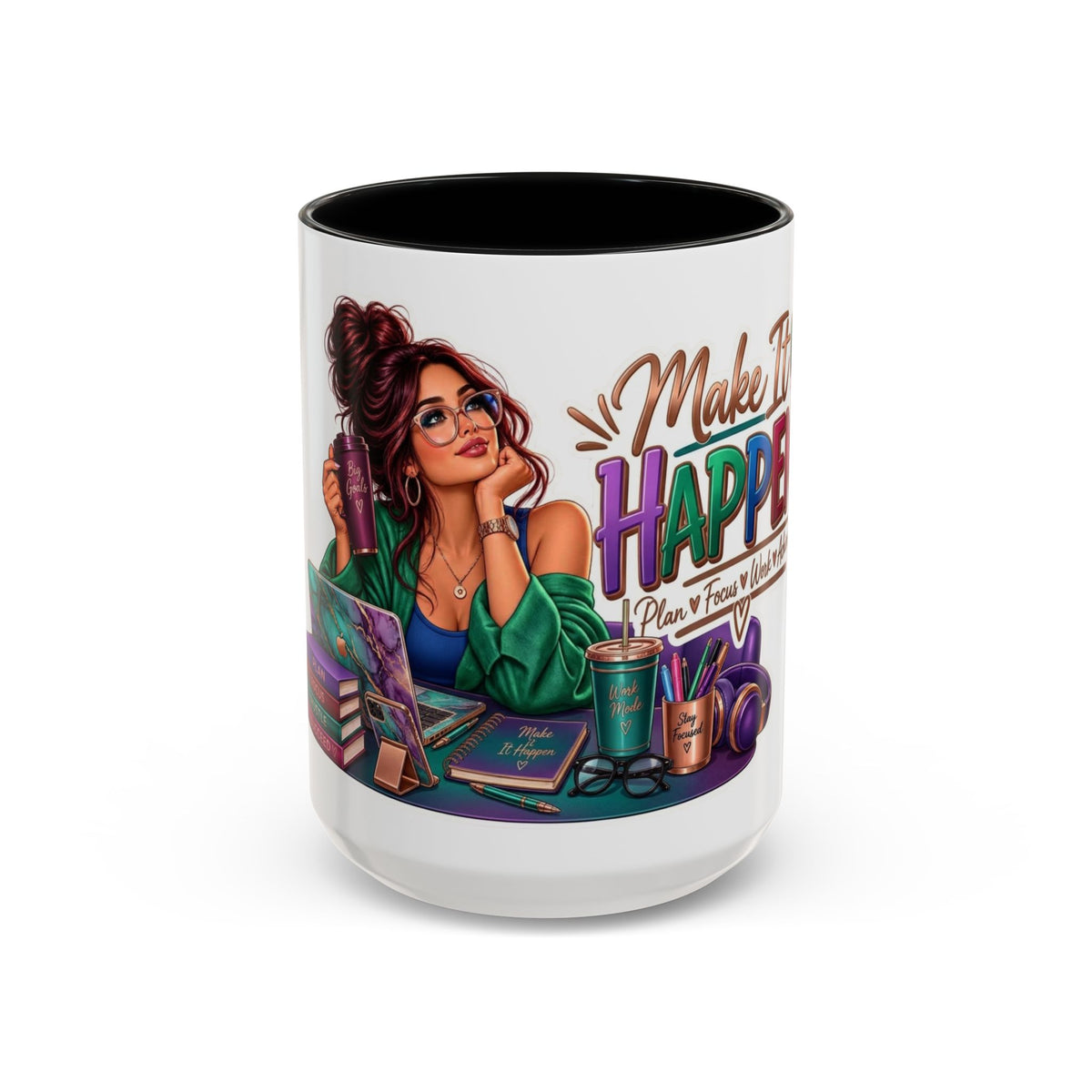Make It Happen Motivational Ceramic Mug | Colorful Coffee Cup Drinkware