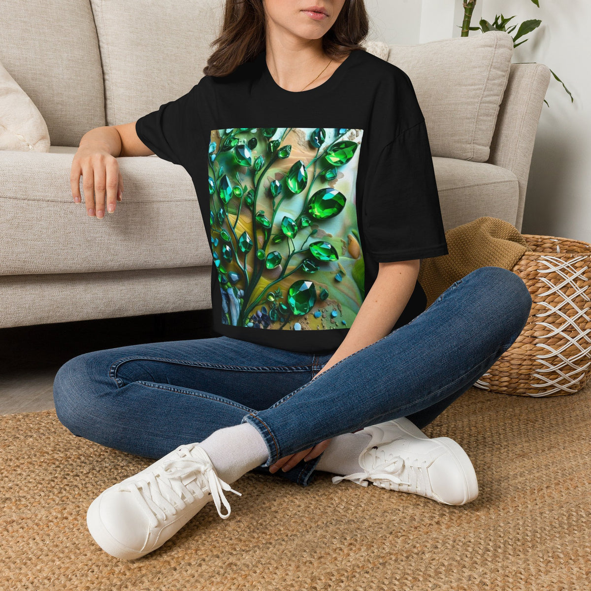 Green Emerald Gemstone Print T-Shirt | Unique Crystal Graphic Tee