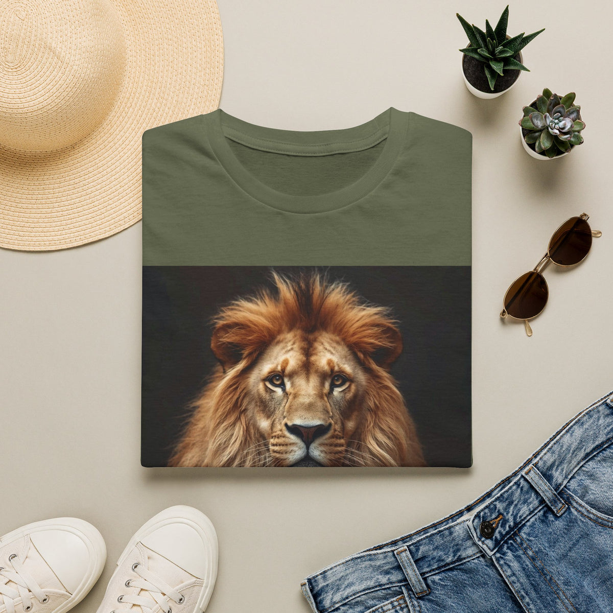 Men’s Lion Graphic T-Shirt, Realistic Lion Art Tee, Black Unisex Animal Print Shirt