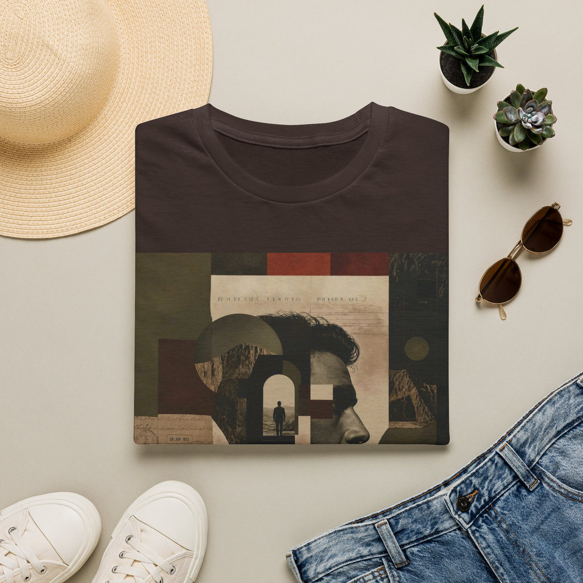 Mindscape Collage Graphic T-Shirt – Abstract Mountain & Portrait Art Tee