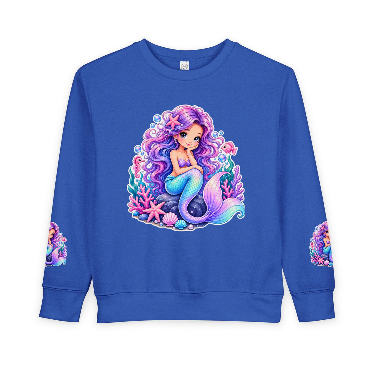 Mermaid Crewneck Sweatshirt for Toddler & Little Girls | Cute Ocean Sea Life Kids Fleece | Premium Cotton Pink Navy Birthday Gift Pullover Sweater