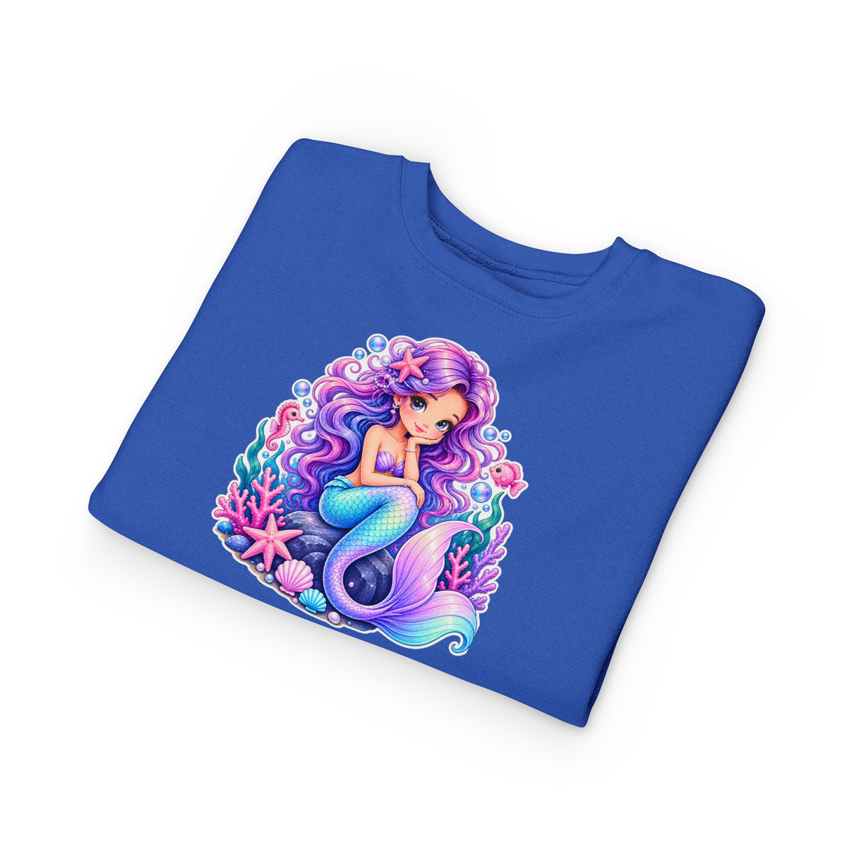Mermaid Crewneck Sweatshirt for Toddler & Little Girls | Cute Ocean Sea Life Kids Fleece | Premium Cotton Pink Navy Birthday Gift Pullover Sweater