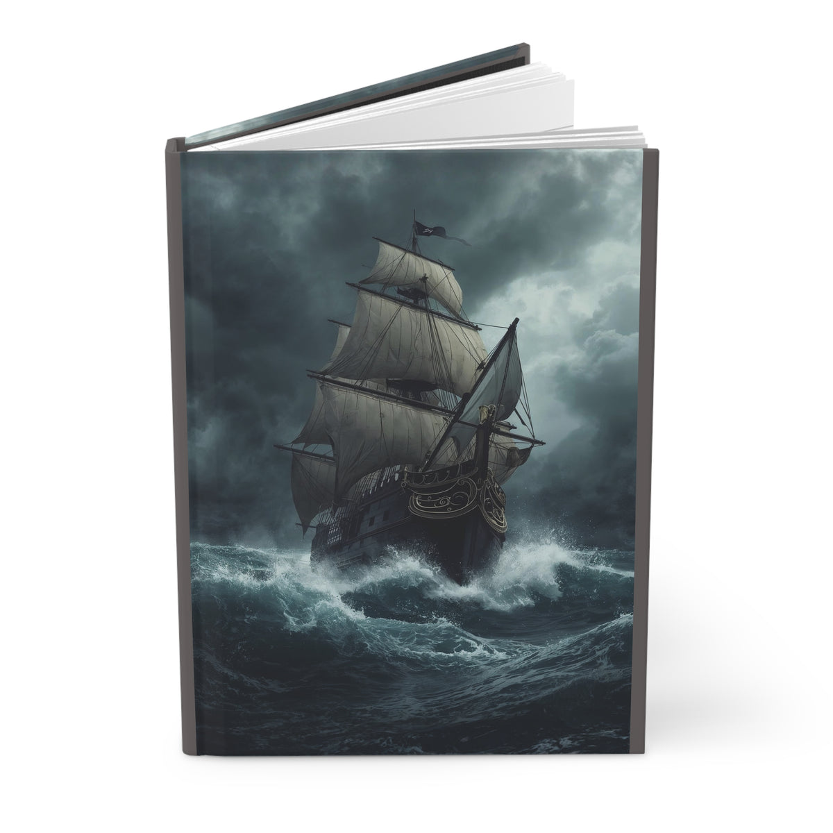Pirate Ship Hardcover Journal, Dark Moody Nautical Writing Notebook, Stormy Sea Captains Log A5 Diary, Gothic Office DecorHardcover Journal Matte (Lined)