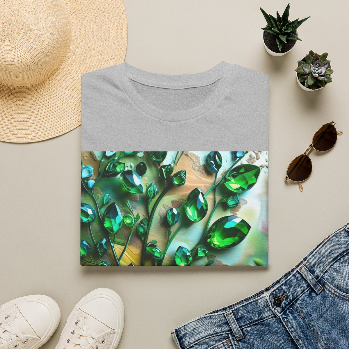 Green Emerald Gemstone Print T-Shirt | Unique Crystal Graphic Tee