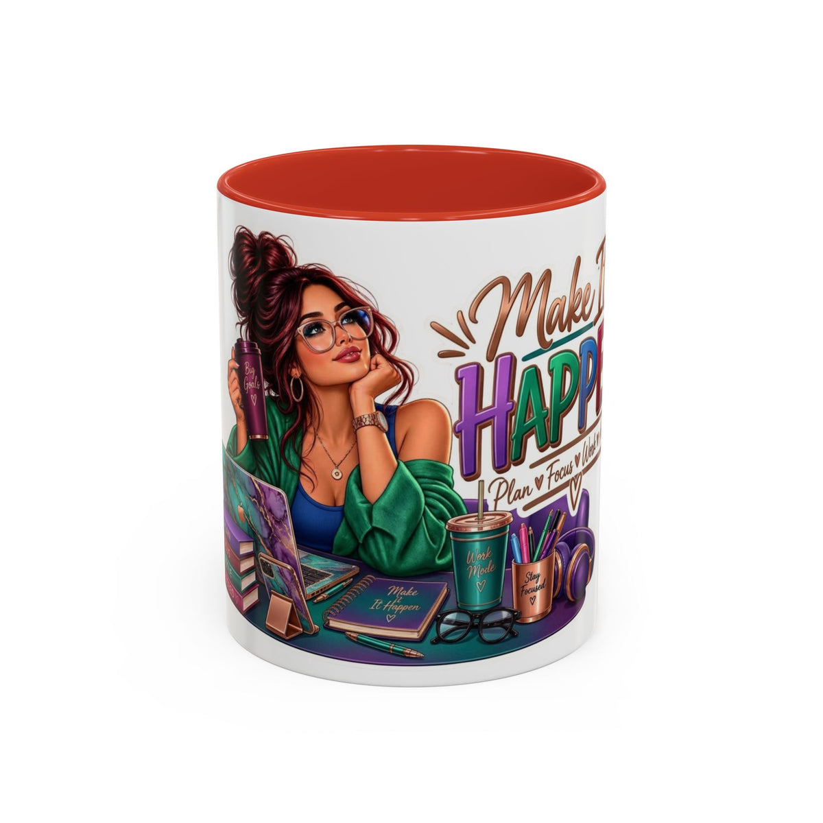 Make It Happen Motivational Ceramic Mug | Colorful Coffee Cup Drinkware