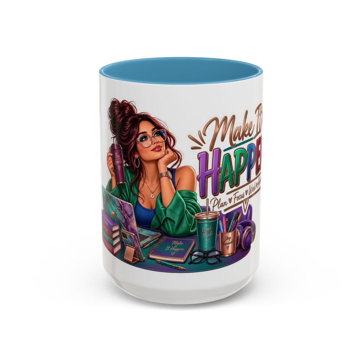Make It Happen Motivational Ceramic Mug | Colorful Coffee Cup Drinkware
