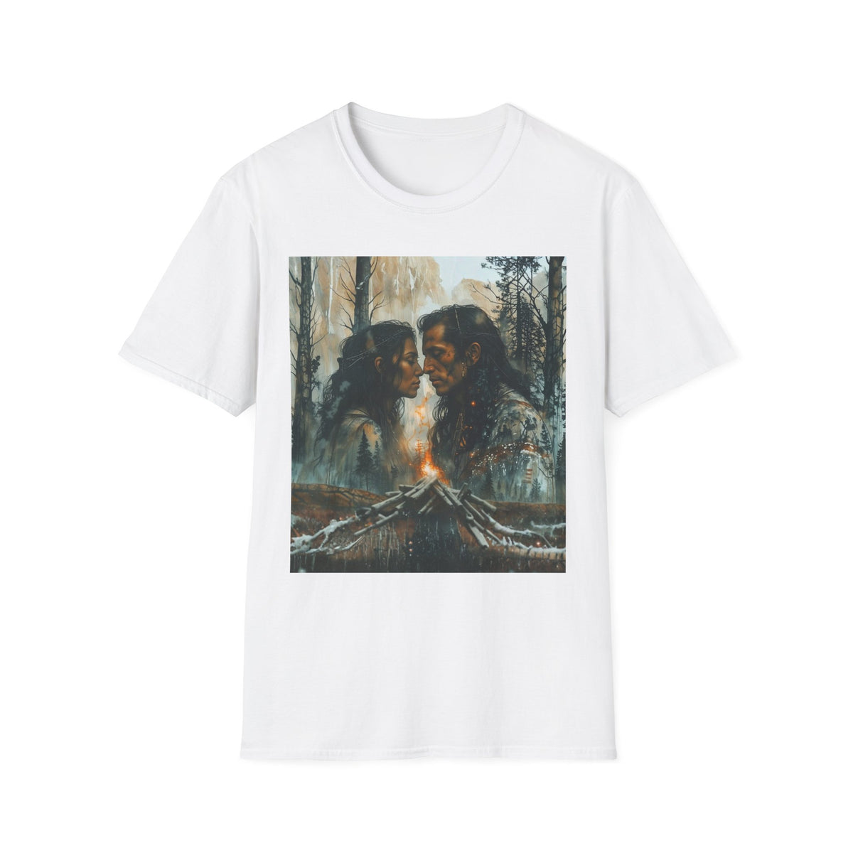 Native American Couple Love T-Shirt, Romantic Tribal Art Shirt, Indigenous Inspired Forest Graphic Tee