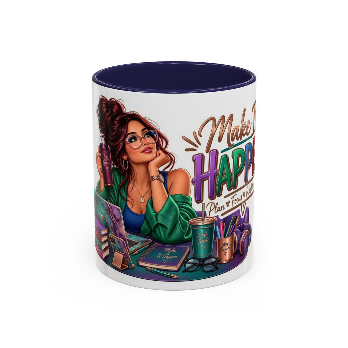 Make It Happen Motivational Ceramic Mug | Colorful Coffee Cup Drinkware