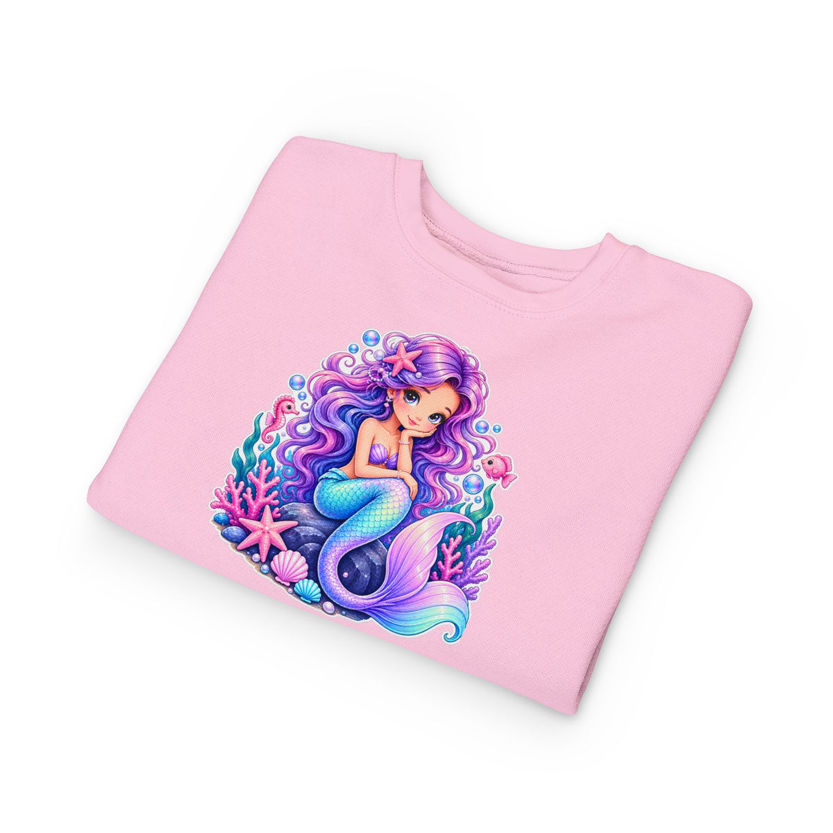 Mermaid Crewneck Sweatshirt for Toddler & Little Girls | Cute Ocean Sea Life Kids Fleece | Premium Cotton Pink Navy Birthday Gift Pullover Sweater
