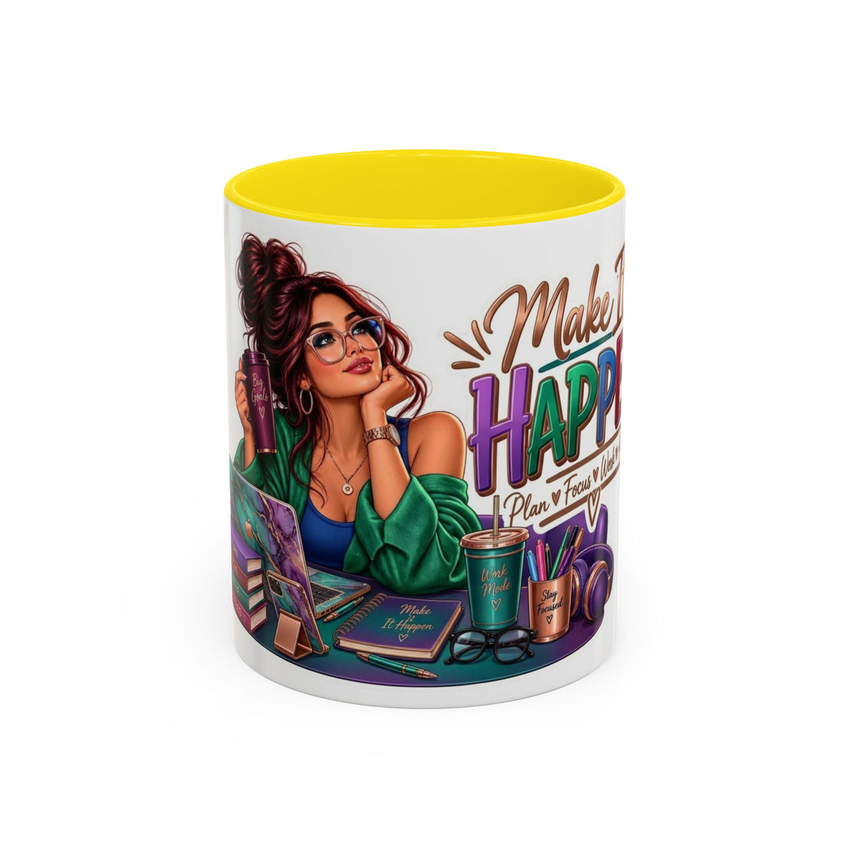 Make It Happen Motivational Ceramic Mug | Colorful Coffee Cup Drinkware