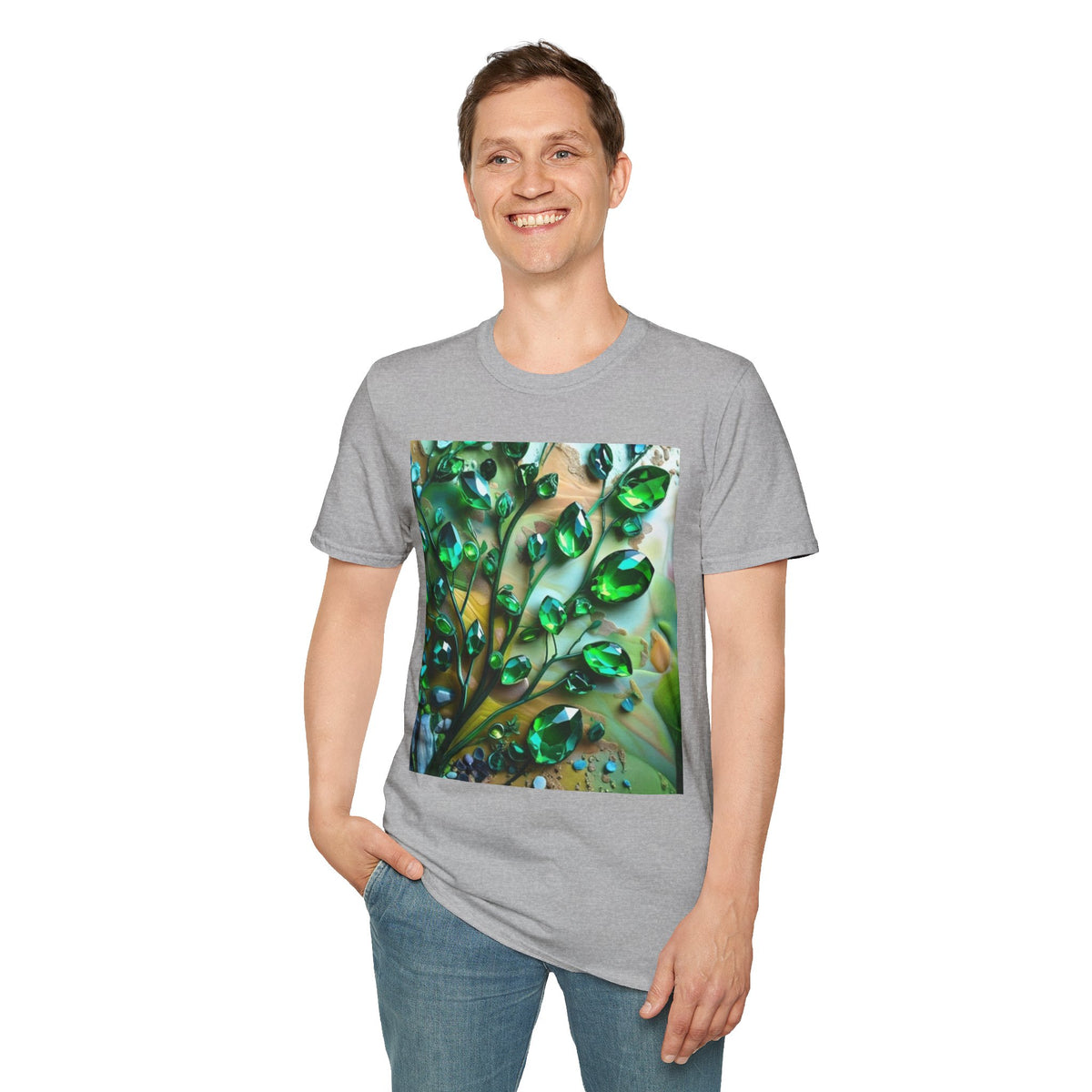 Green Emerald Gemstone Print T-Shirt | Unique Crystal Graphic Tee