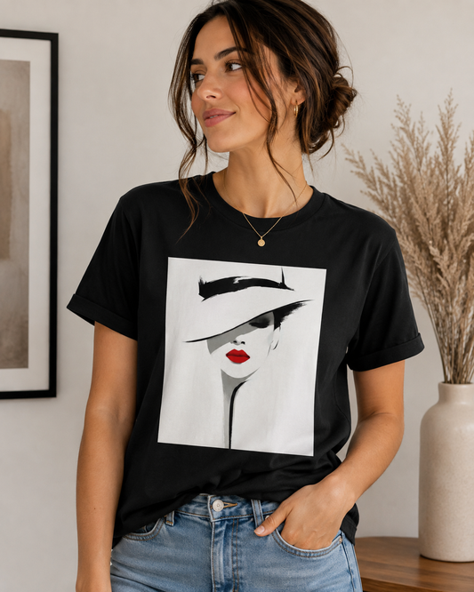Abstract Woman in Hat Graphic T-Shirt – Modern Minimalist Art Tee