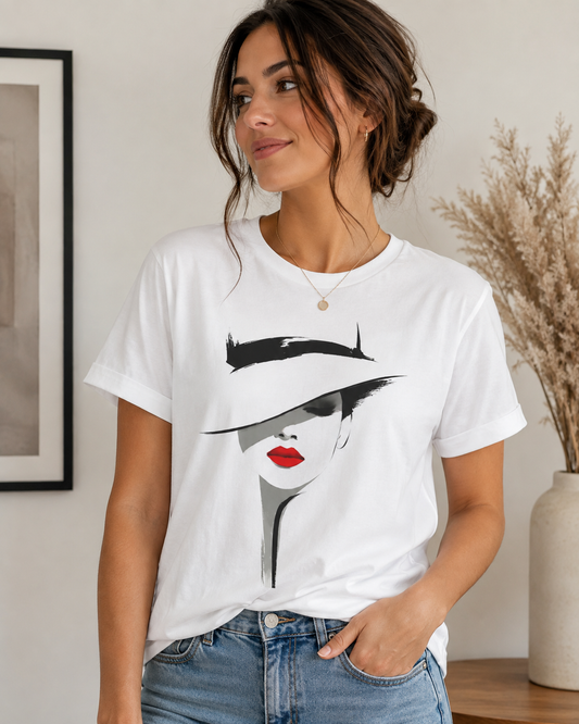 Abstract Woman in Hat Graphic T-Shirt – Modern Minimalist Art Tee