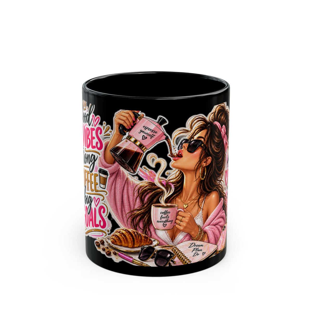 Good Vibes Only Mug | Inspirational Black Ceramic Coffee Cup. Drinkware
