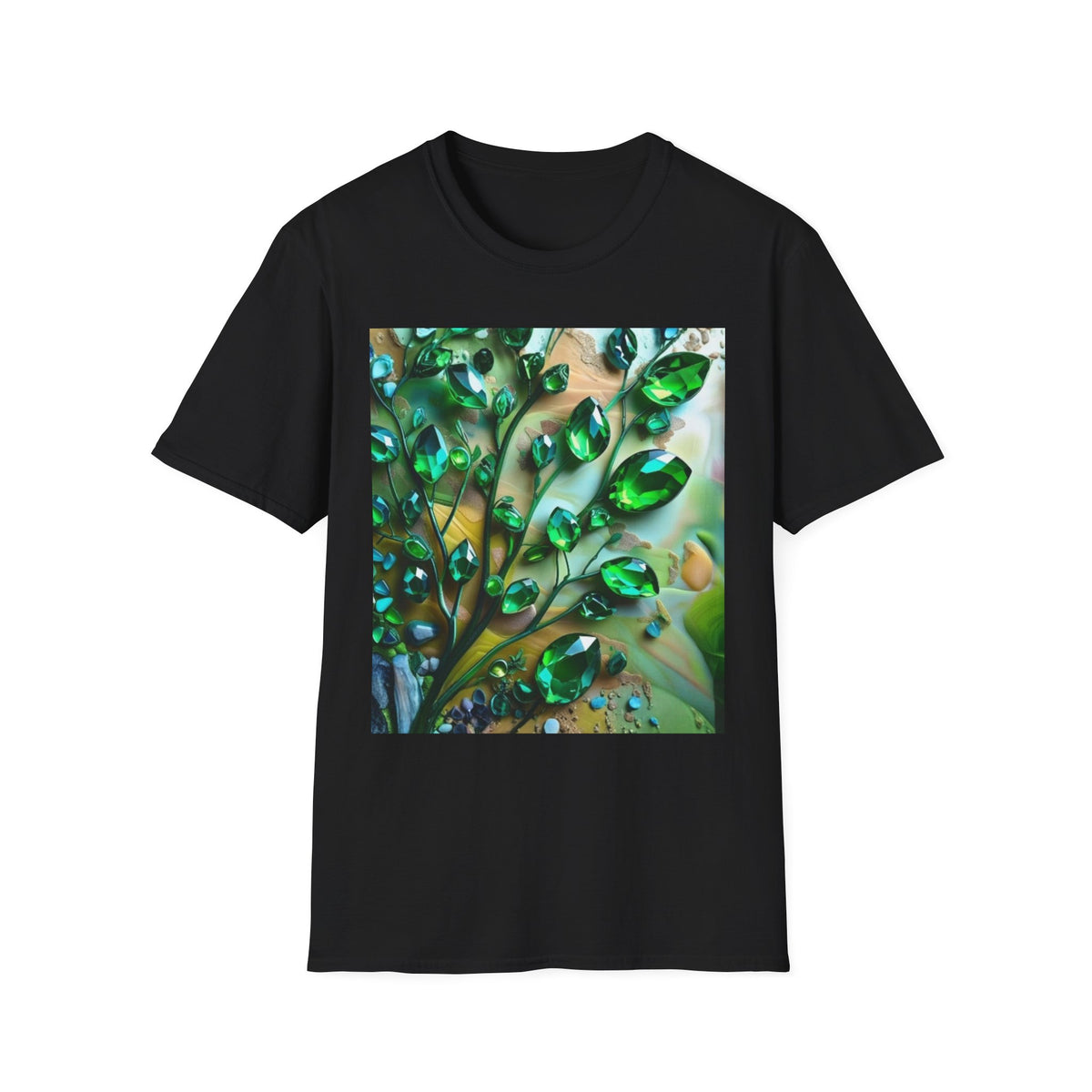 Green Emerald Gemstone Print T-Shirt | Unique Crystal Graphic Tee