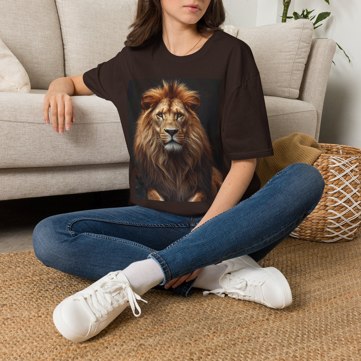 Men’s Lion Graphic T-Shirt, Realistic Lion Art Tee, Black Unisex Animal Print Shirt