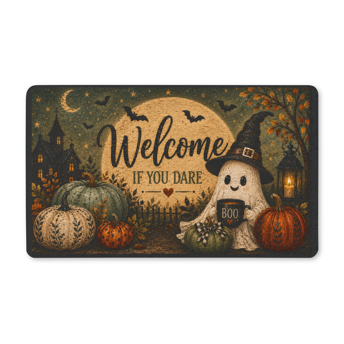 Halloween Welcome Doormat Rustic Fall Pumpkin Ghost Outdoor Indoor Entryway Decor Polyester Door Mat Festive Collection