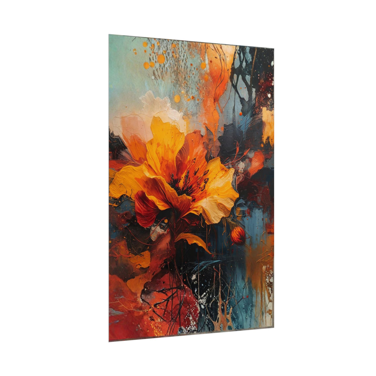 Abstract Flower Rolled Poster, Modern Floral Wall Art, Contemporary Botanical Painting Print, Bold Artistic Home Decor.