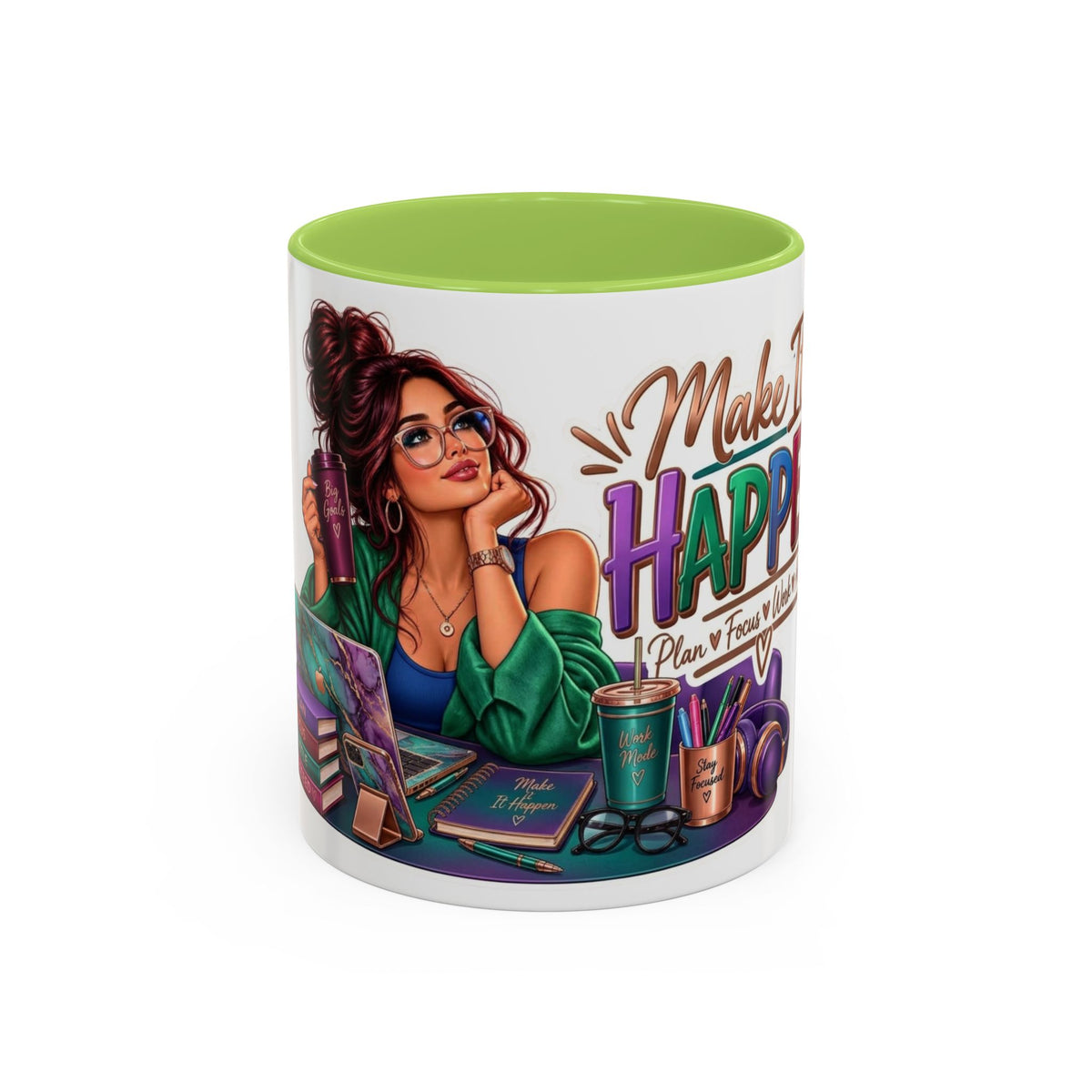 Make It Happen Motivational Ceramic Mug | Colorful Coffee Cup Drinkware