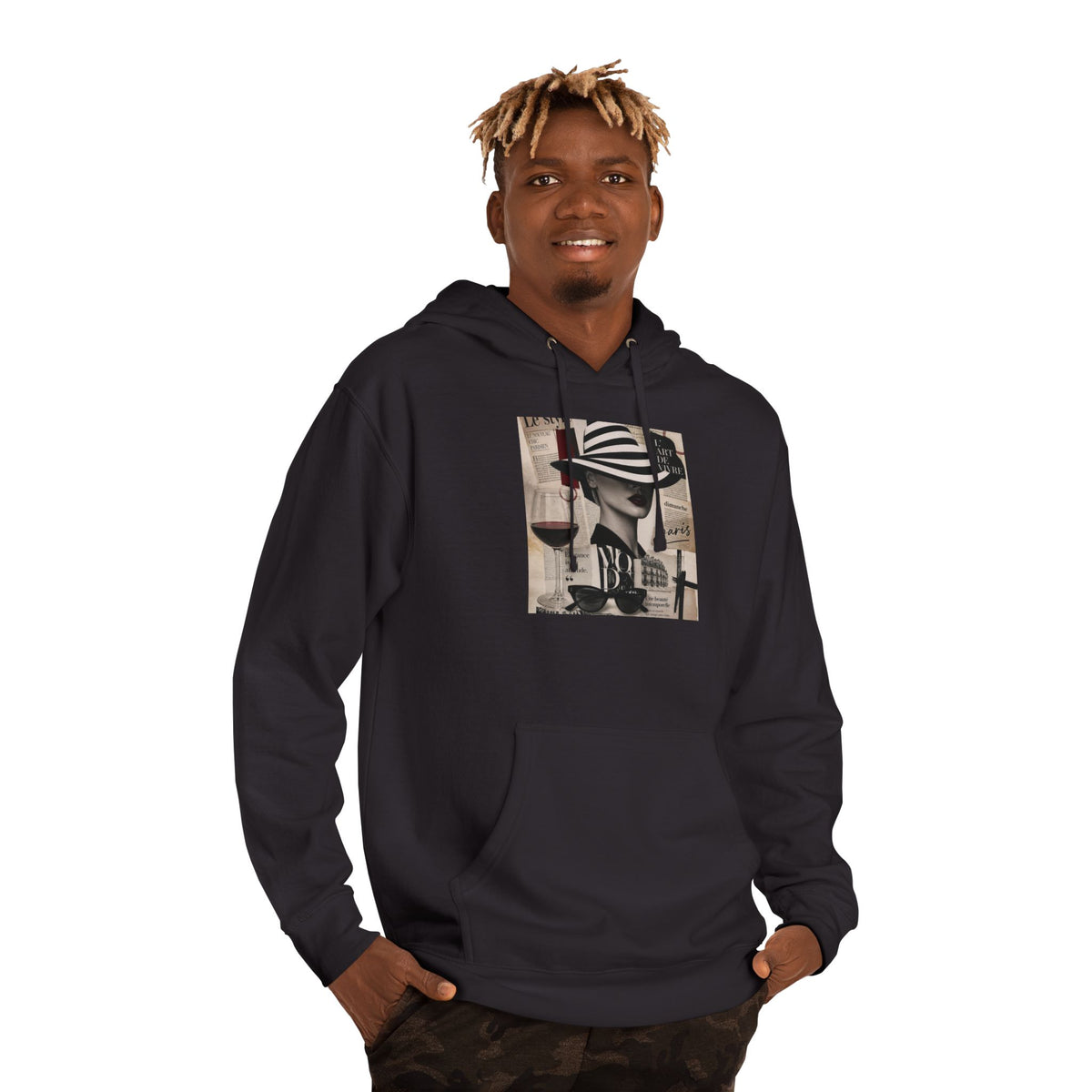 Paris Streetwear Hoodie Graphic Sweatshirt | Vintage Newspaper Collage Aesthetic Art Pullover | French Fashion Luxury Oversized Back Print Hooded Sweater