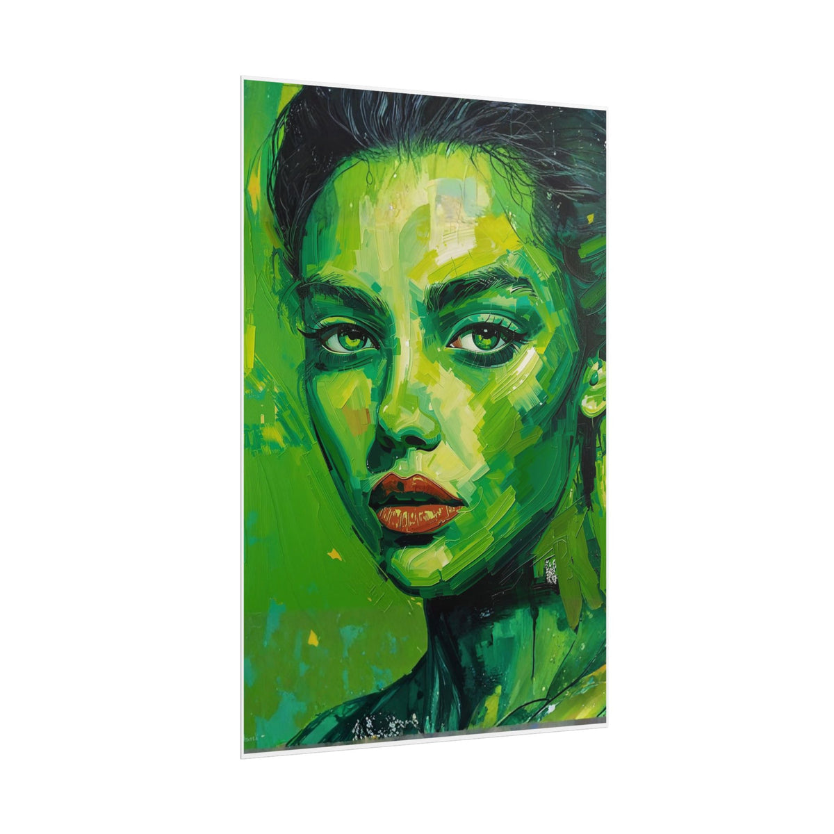 Abstract Portrait Rolled Poster, Modern Face Art Print, Contemporary Figurative Wall Decor Neon green.