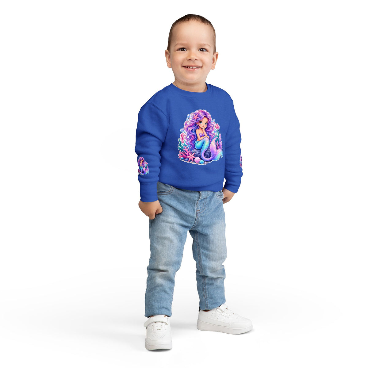 Mermaid Crewneck Sweatshirt for Toddler & Little Girls | Cute Ocean Sea Life Kids Fleece | Premium Cotton Pink Navy Birthday Gift Pullover Sweater